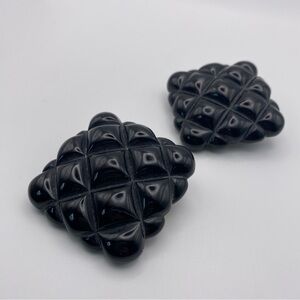Vintage Huge Black Square Pineapple Textured Shoe Clips
